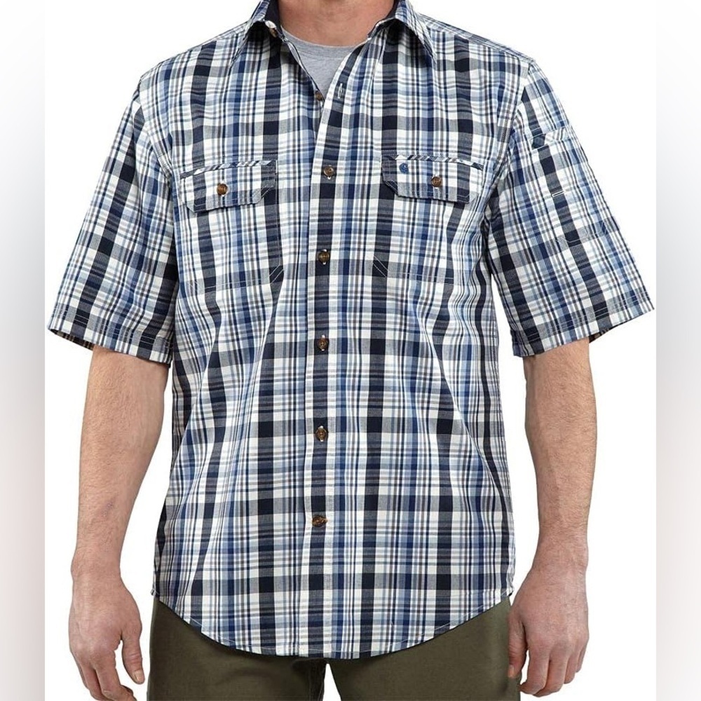 Carhartt Men's Cobalt Blue Plaid Button Down Shirt